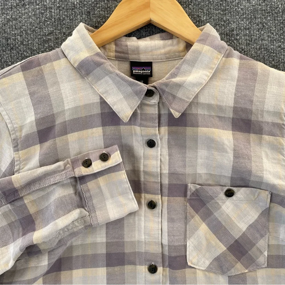 Patagonia Plaid Button-Down Shirt in Lavender, Cream, and Gray
